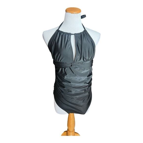 NWT Womens Smismivo High Neck Halter Ruched Tummy Control Black Swimsuit Sz XXL - Picture 4 of 4